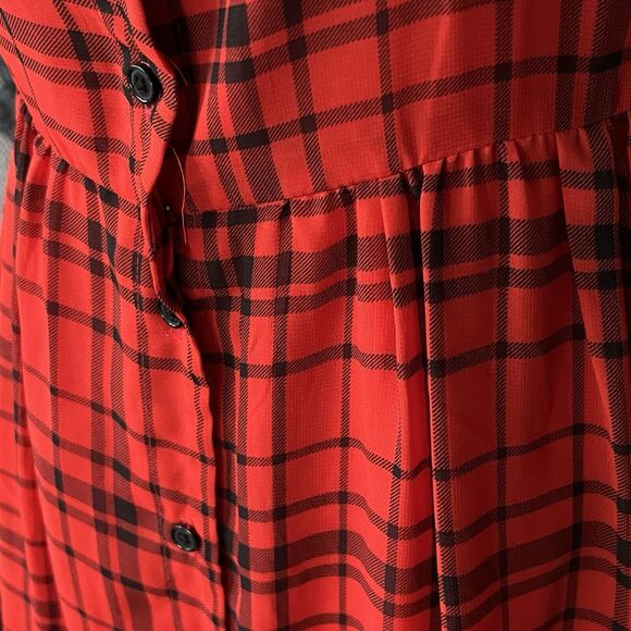 Old Navy Sz S Buffalo Plaid Shirt Dress Babydoll Red Black Retro Mini Fun Flirty - Picture 10 of 10
